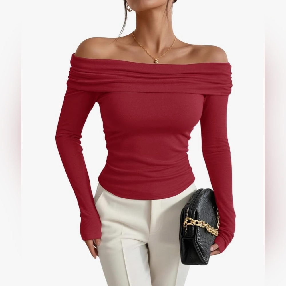 NWT Off-Shoulder Red Long Sleeve Top